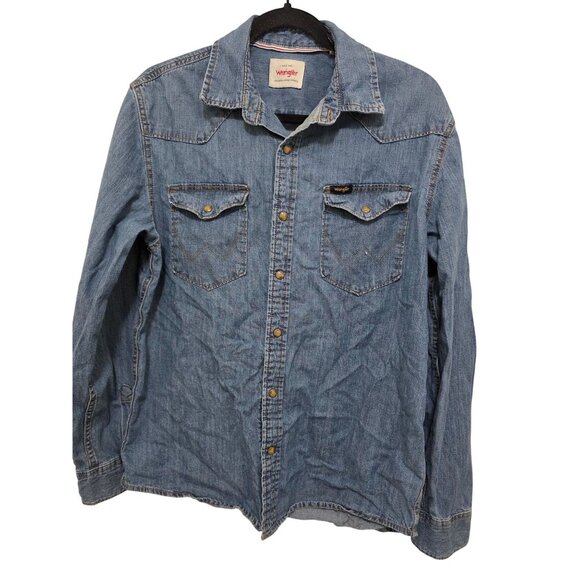 Wrangler Men's Long Sleeve Denim Shirt Snap Buttons Size M - Picture 1 of 8